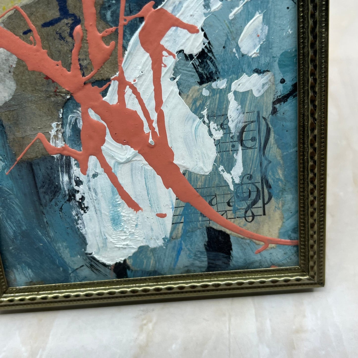 Original Framed Mixed Media Abstract Art Painting 3x4 Mini "Equal Axis" COA TJ9