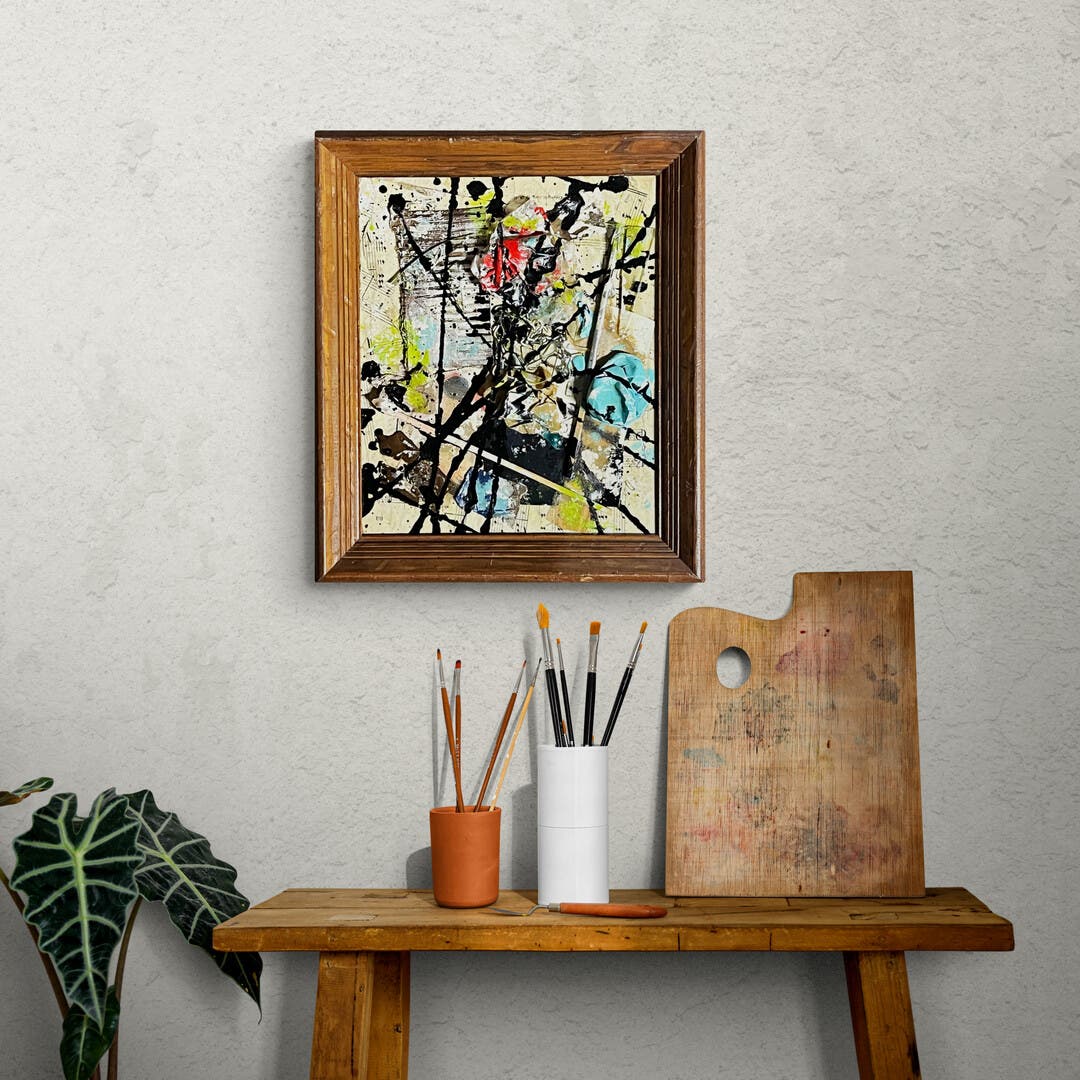 Original Framed Abstract Art Found Object Assemblage Collage 12x14.5” With COA