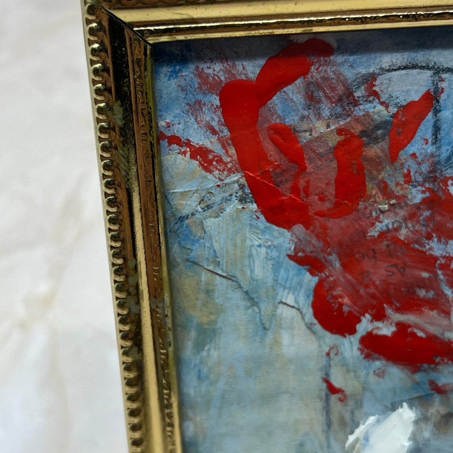 Original Framed Mixed Media Abstract Art Painting 3x4 Mini "c1935" Signed TJ9