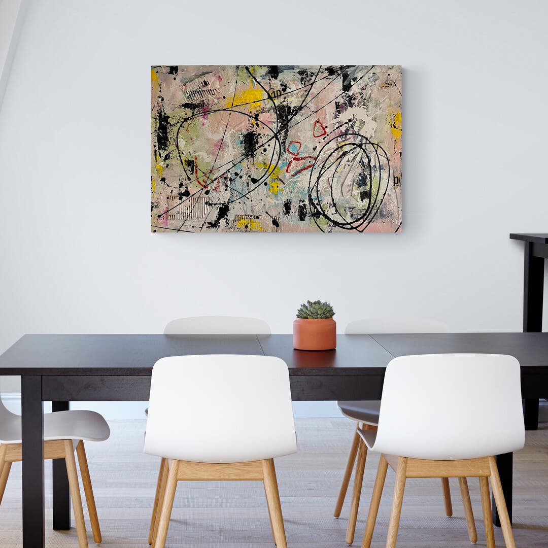 Original LARGE Mixed Media Abstract Art Painting 24x36" That’s Cap w/ COA