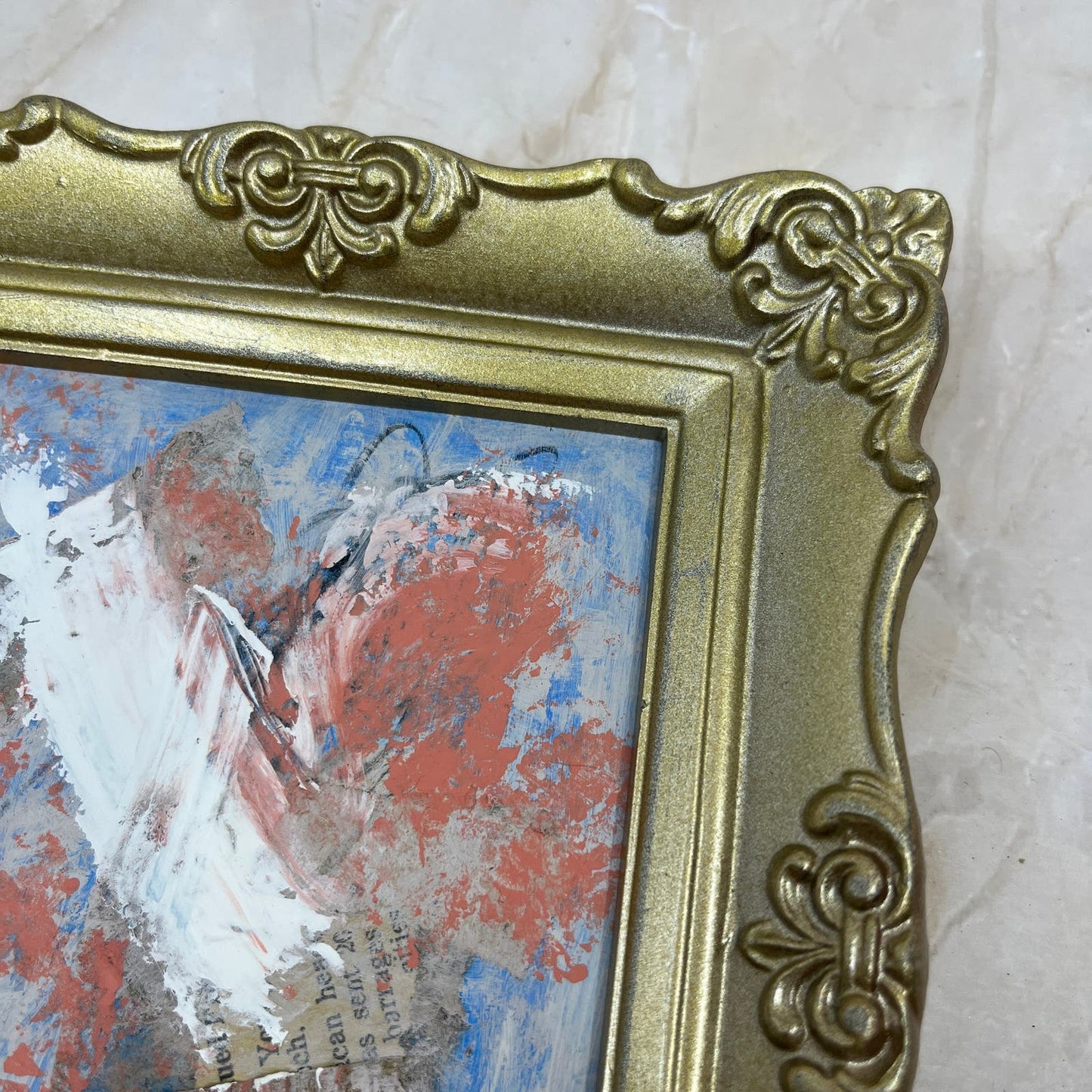Original Framed Abstract Art Painting 6.5x7 Mini "Broken Whisper" Signed TJ9