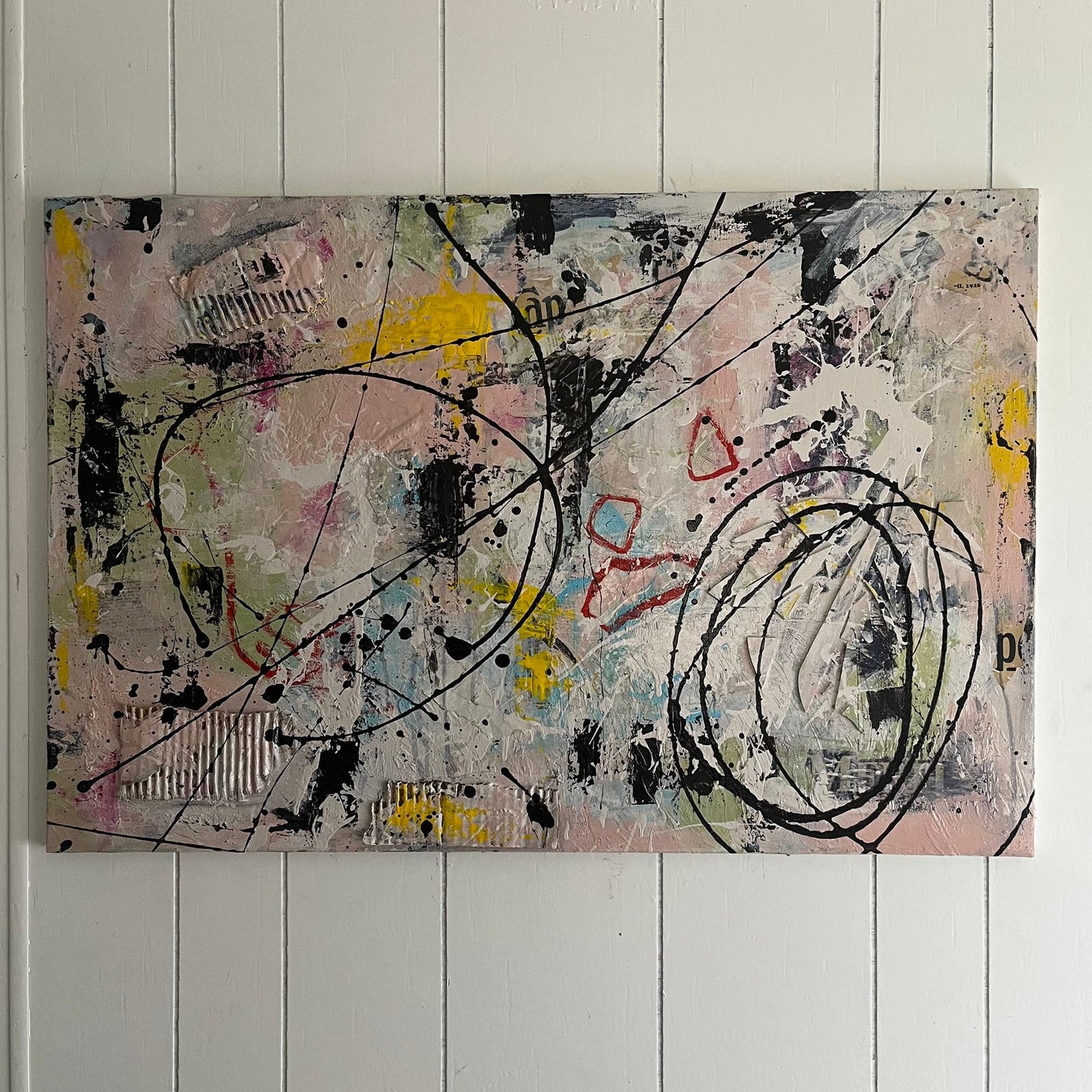 Original LARGE Mixed Media Abstract Art Painting 24x36" That’s Cap w/ COA