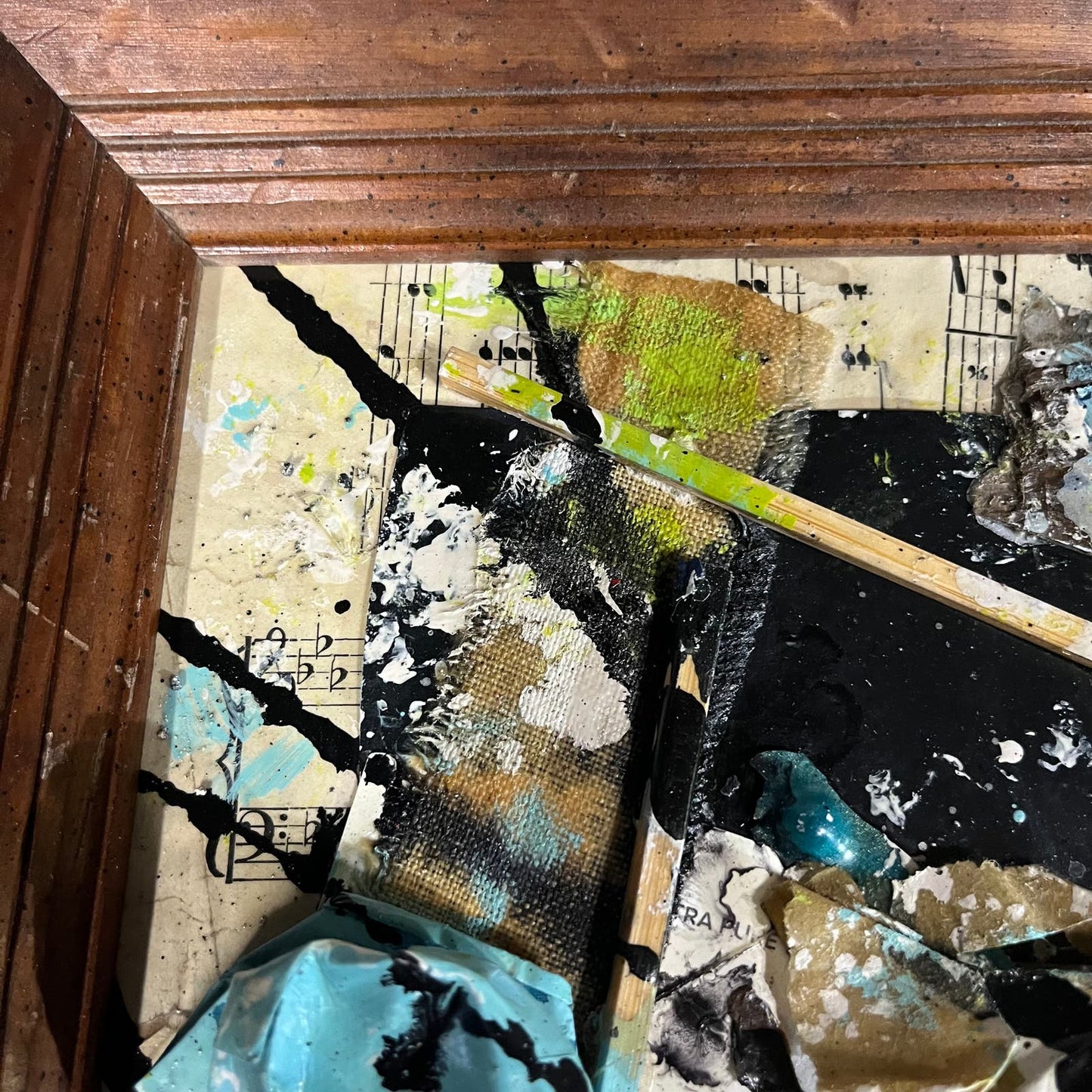 Original Framed Abstract Art Found Object Assemblage Collage 12x14.5” With COA