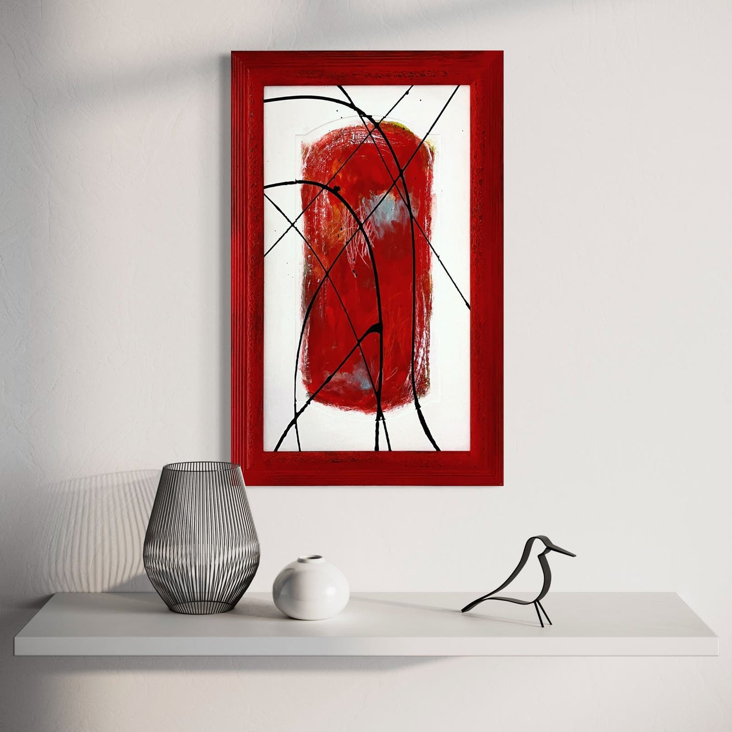 Original Framed Mixed Media Abstract Art Painting 23x15 “RED 26” With COA