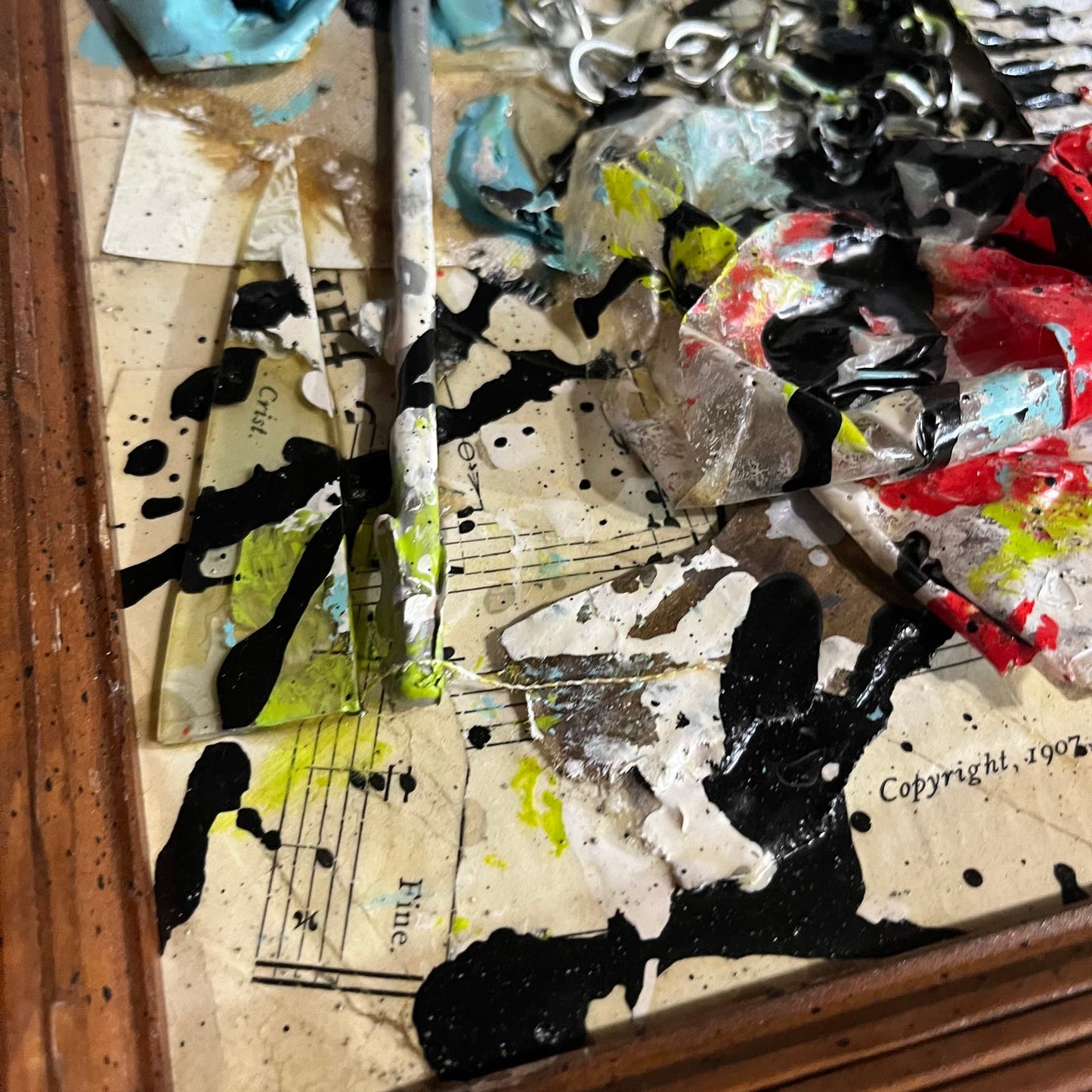 Original Framed Abstract Art Found Object Assemblage Collage 12x14.5” With COA