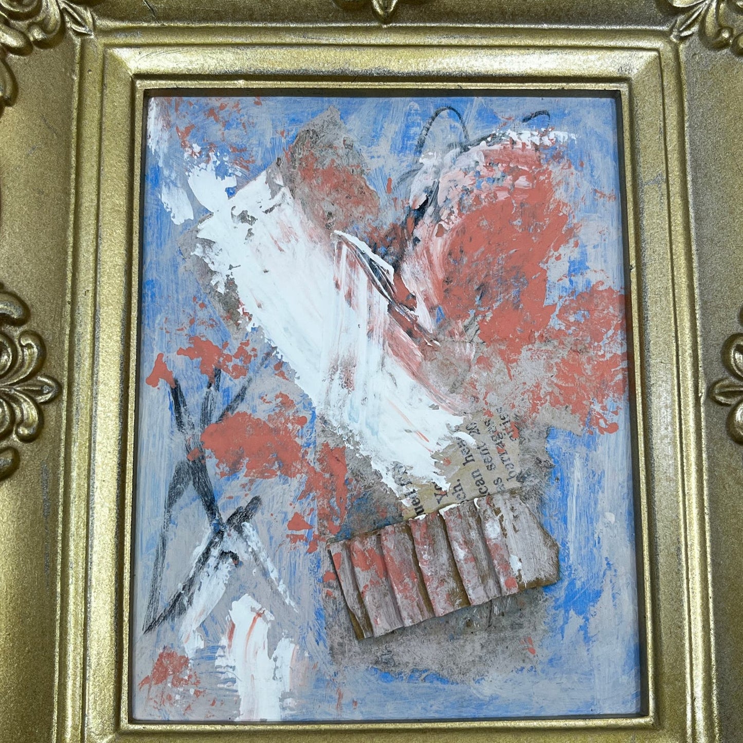 Original Framed Abstract Art Painting 6.5x7 Mini "Broken Whisper" Signed TJ9