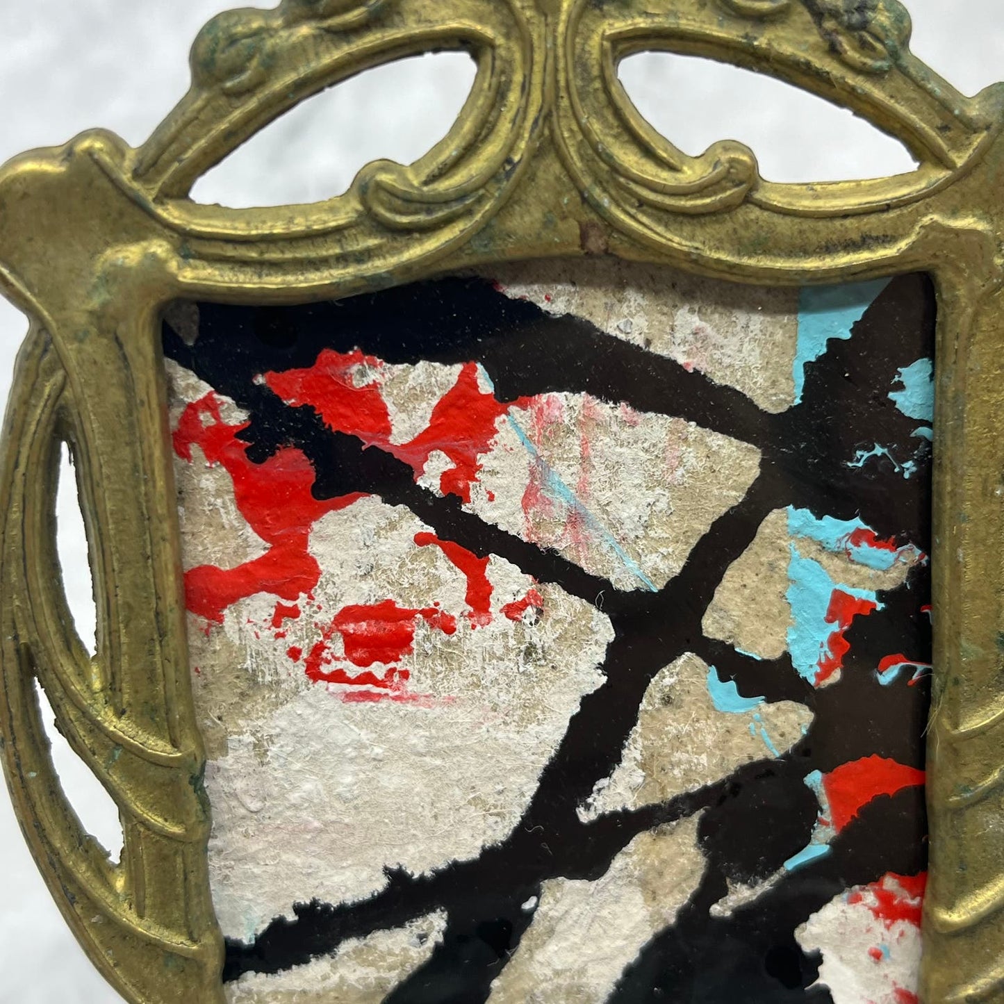 Original Framed Abstract Art Painting 6.5x5" Mini in Art Deco Brass With COA TC7