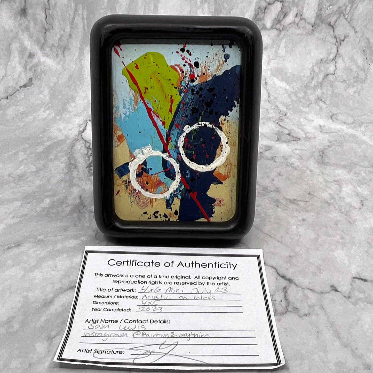 Framed Original Abstract Art Painting 4x6" Mini With COA TI6