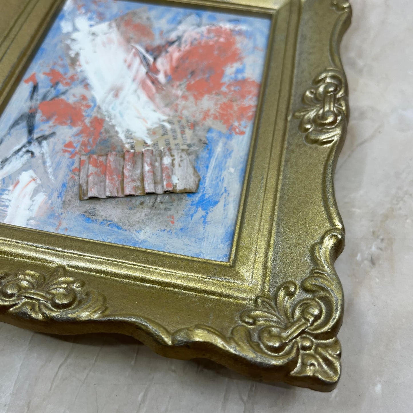 Original Framed Abstract Art Painting 6.5x7 Mini "Broken Whisper" Signed TJ9