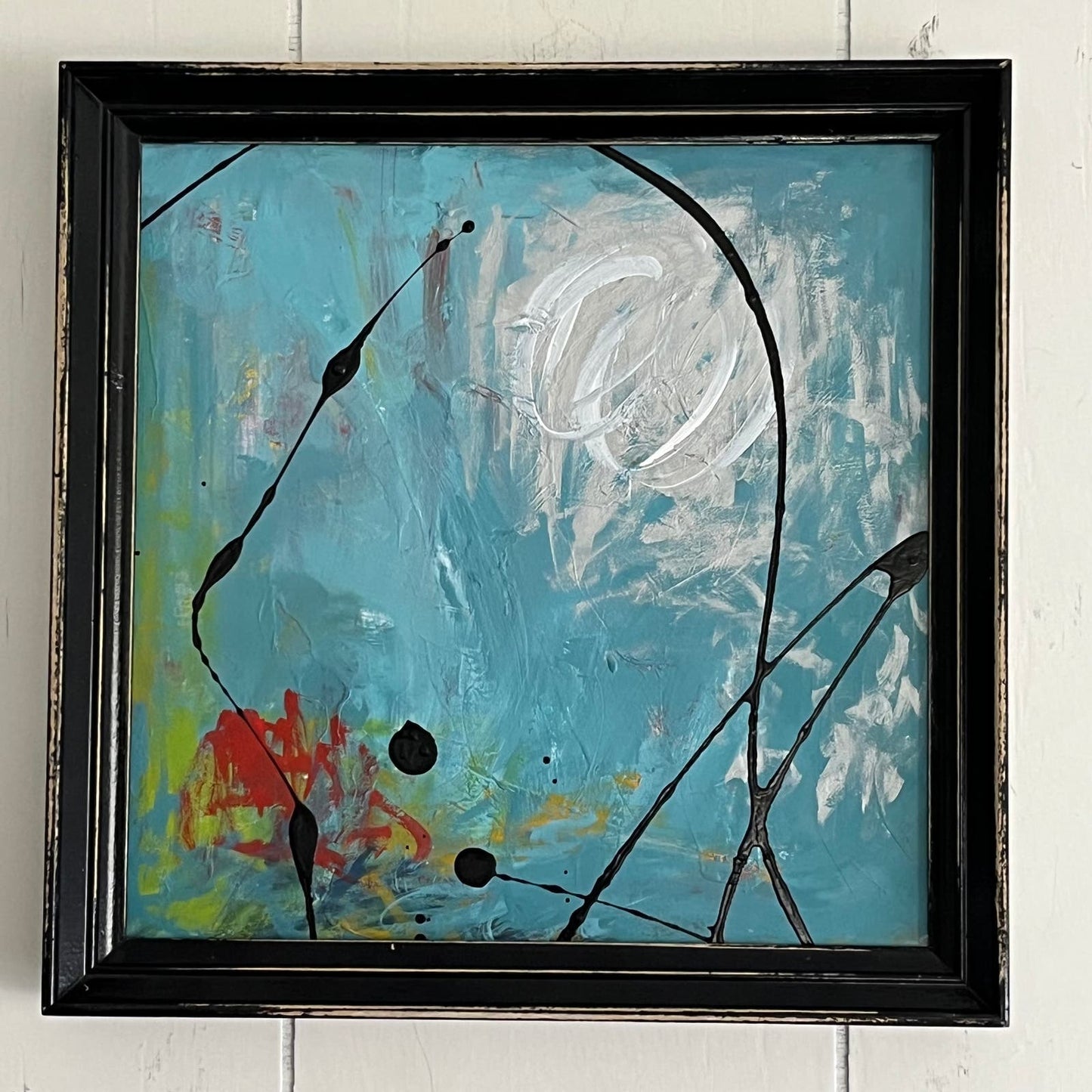 Original Framed Abstract Art Painting 13x13" Silver Moon With COA TF6