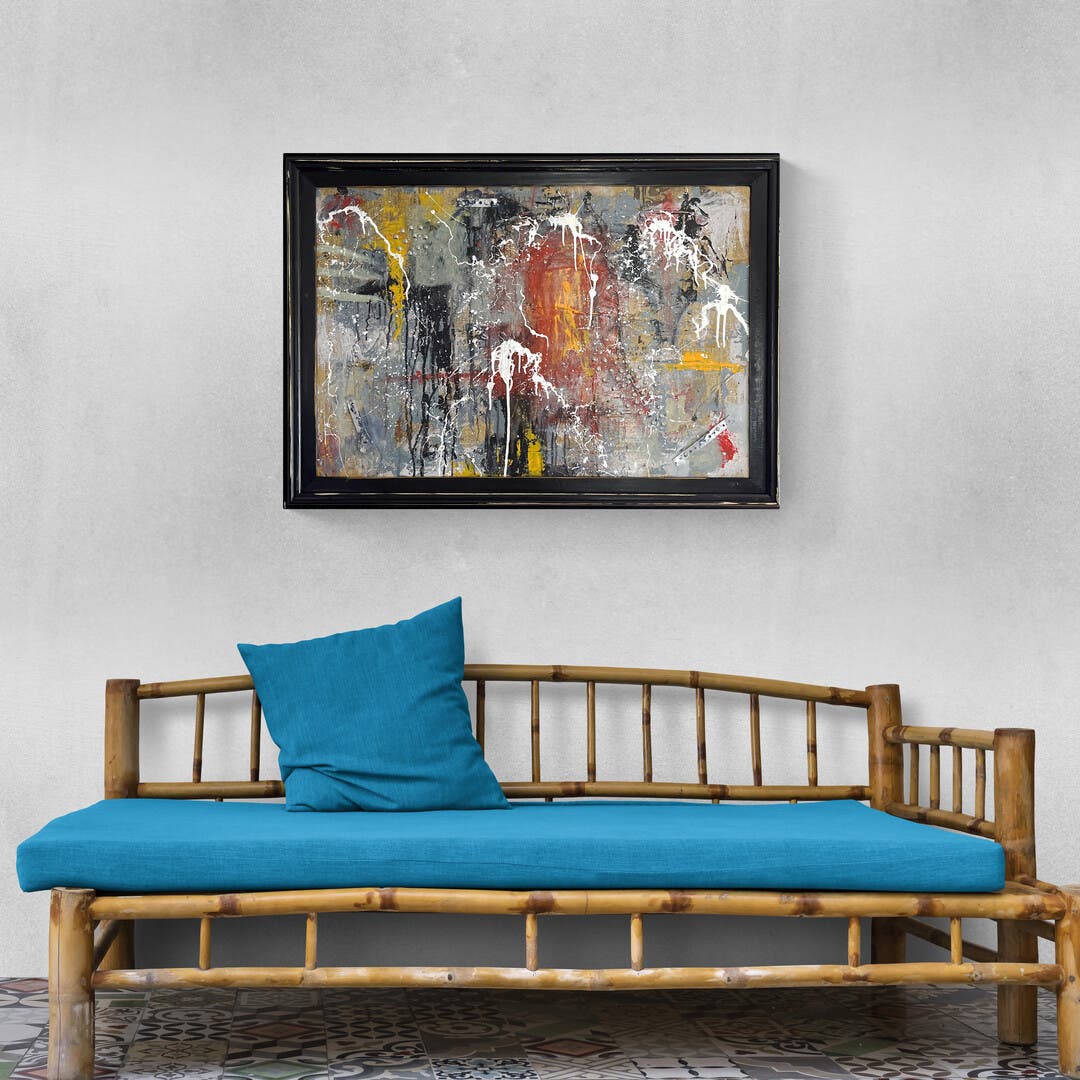 Original MASSIVE Framed Mixed Media Abstract Art Painting 42x30 “Oxidized” w COA