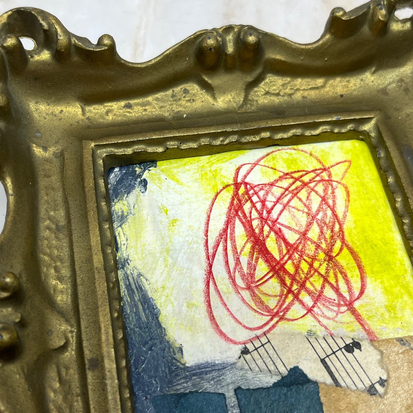 Original Framed Mixed Media Abstract Art Painting 6x5 Mini “Ready Regard" Signed