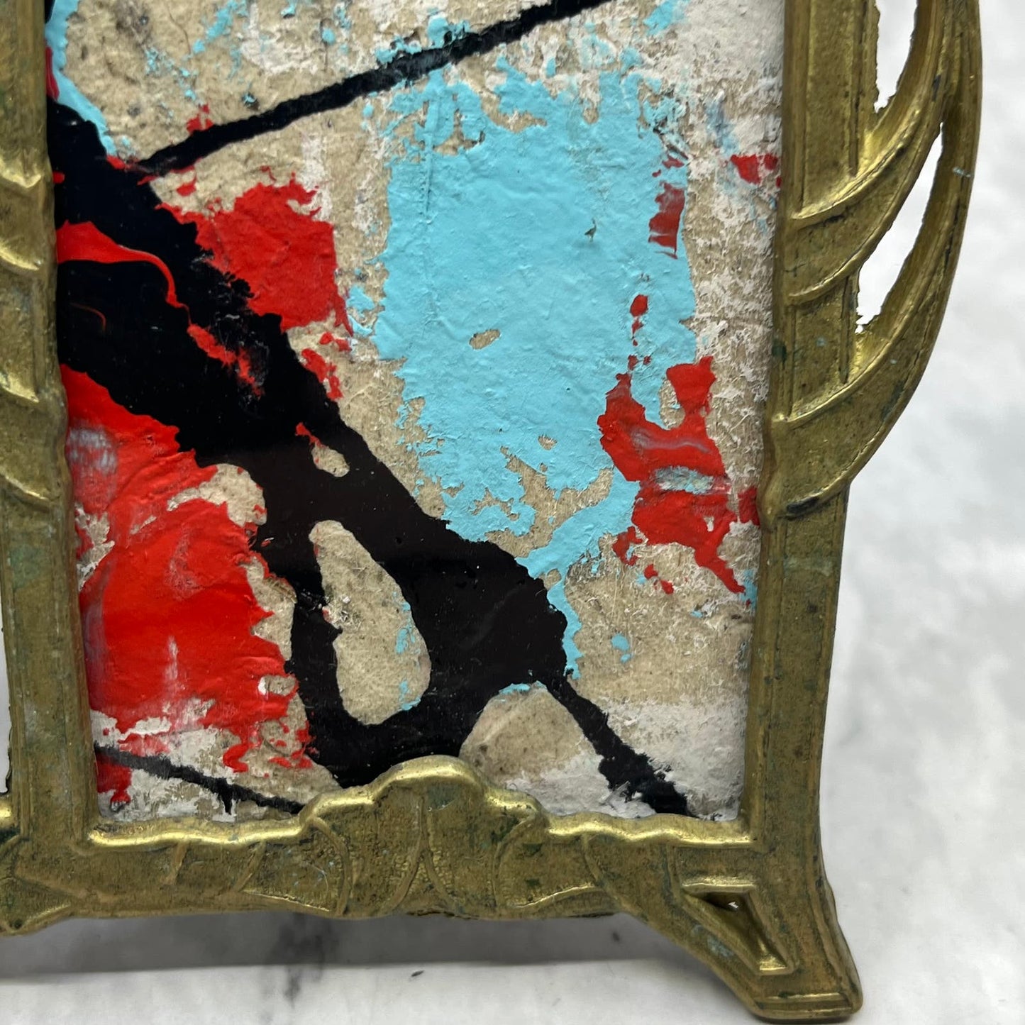Original Framed Abstract Art Painting 6.5x5" Mini in Art Deco Brass With COA TC7