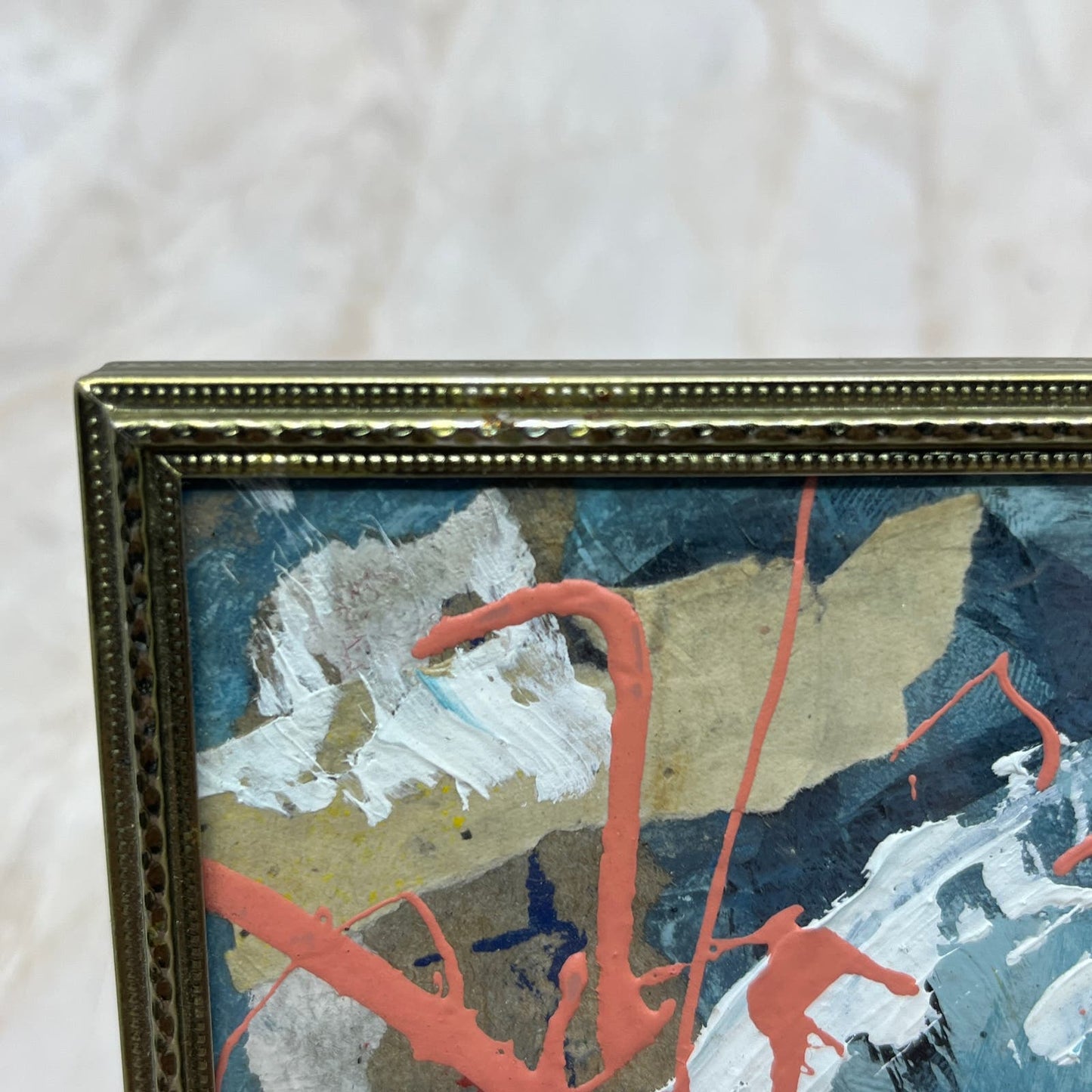 Original Framed Mixed Media Abstract Art Painting 3x4 Mini "Equal Axis" COA TJ9