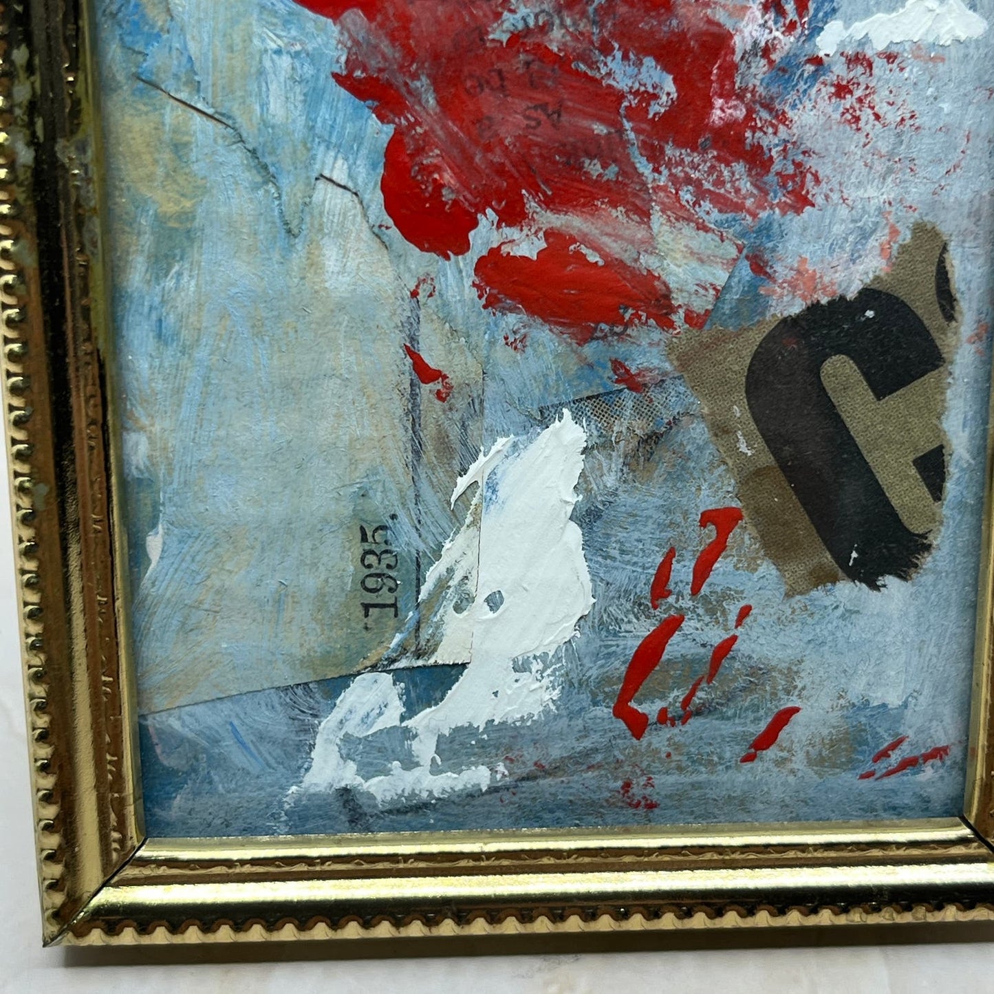 Original Framed Mixed Media Abstract Art Painting 3x4 Mini "c1935" Signed TJ9