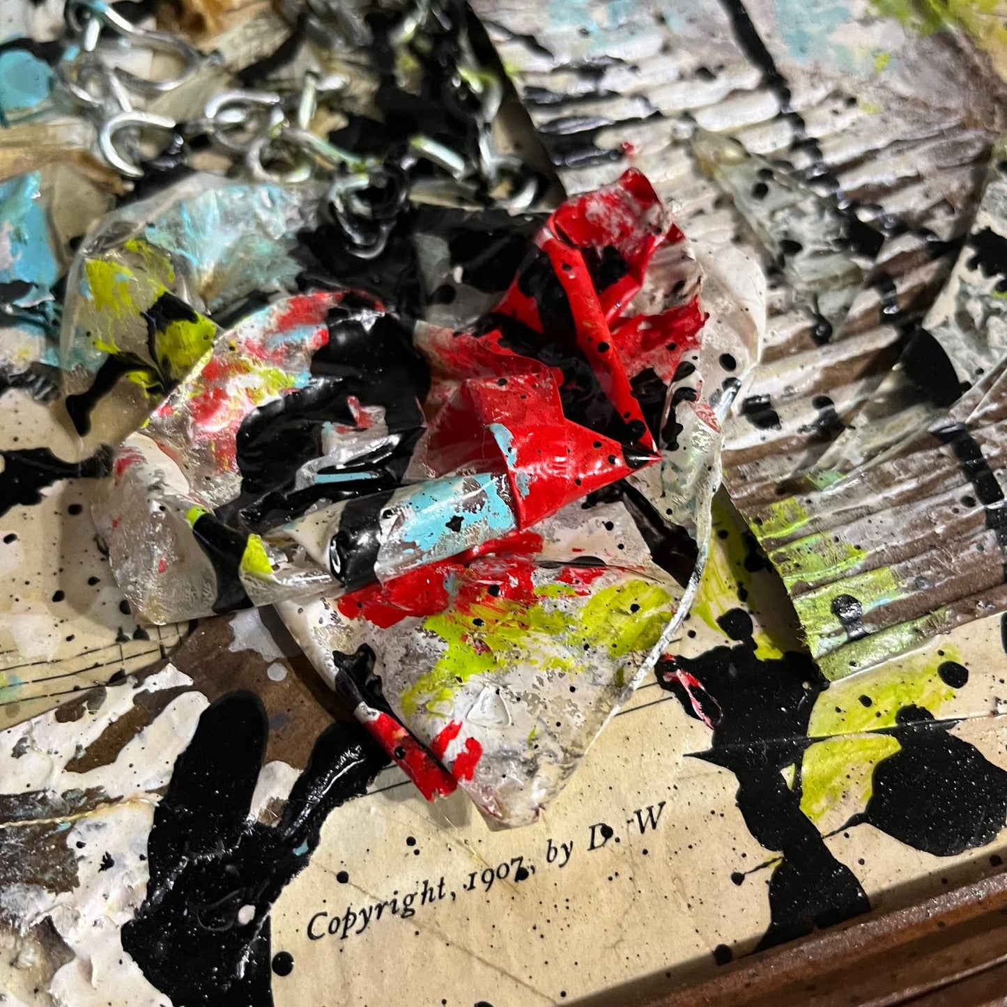 Original Framed Abstract Art Found Object Assemblage Collage 12x14.5” With COA