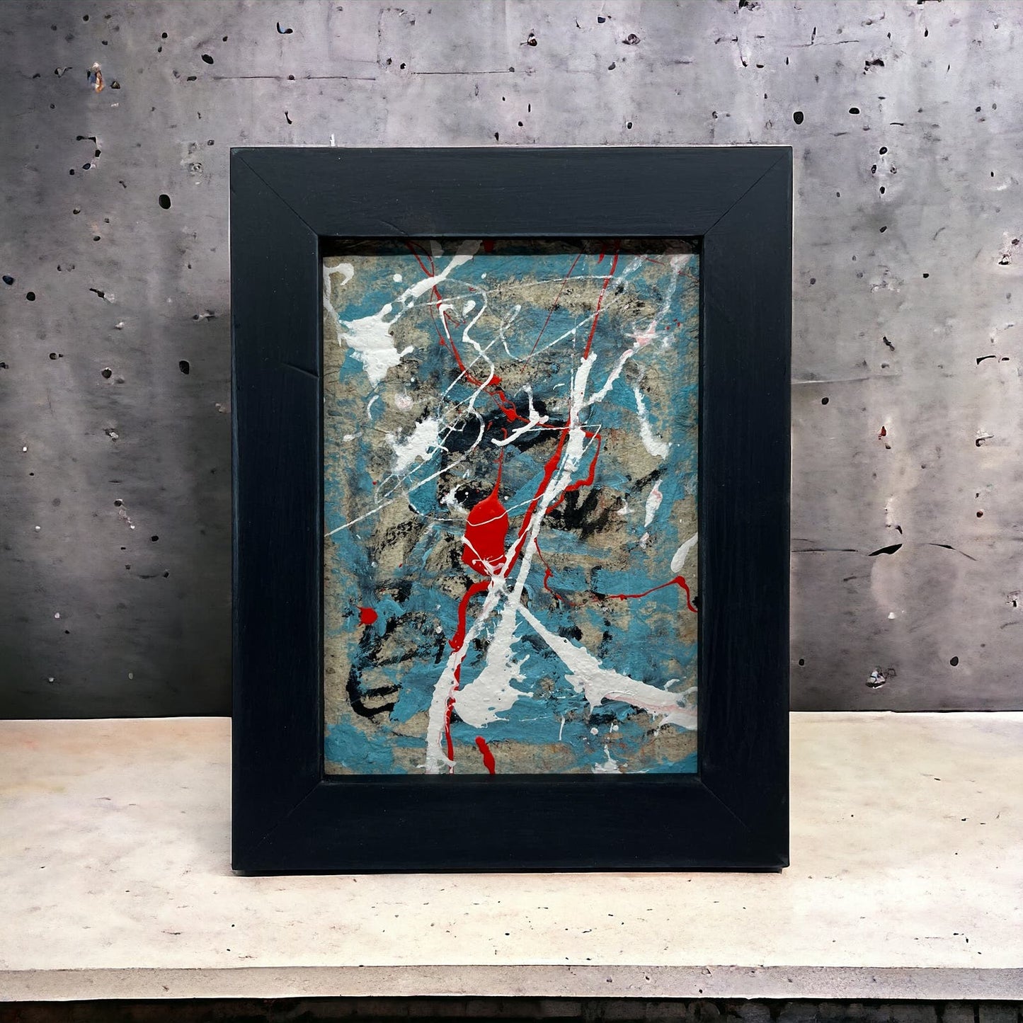 Original Framed Mixed Media Abstract Art Painting 9x7 "Distant Response" COA TJ9