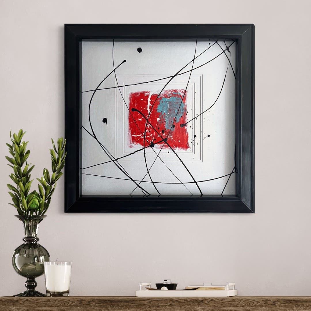 Original Large Framed Abstract Art Painting 29x29" “Macrocosm” With COA