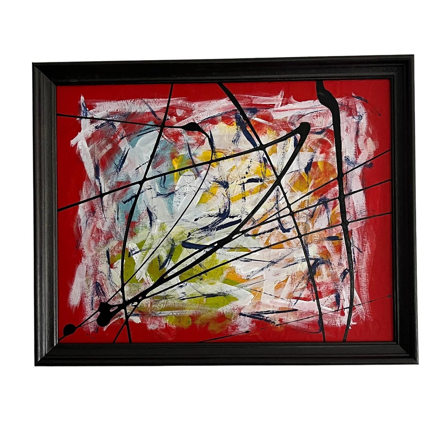 Original Framed Abstract Art Painting 16x29" Spicy Michelada With COA