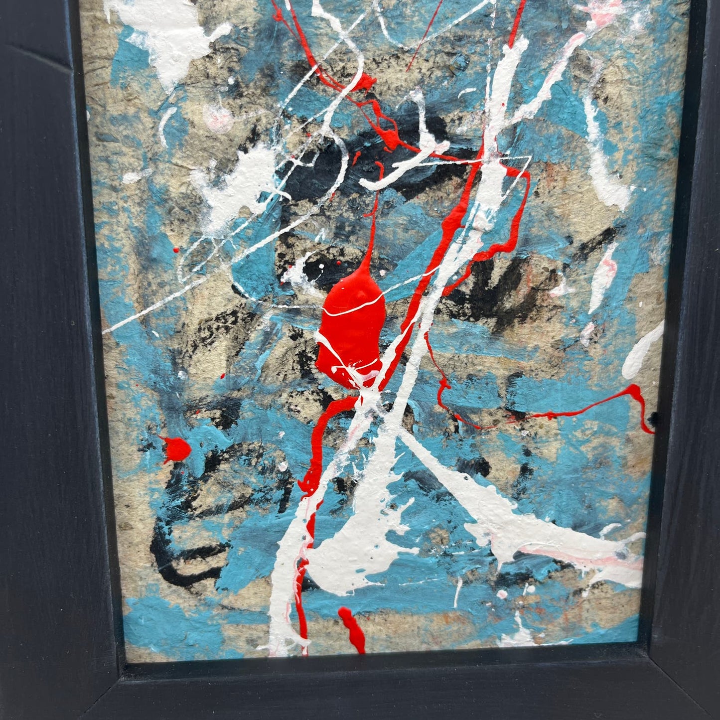 Original Framed Mixed Media Abstract Art Painting 9x7 "Distant Response" COA TJ9