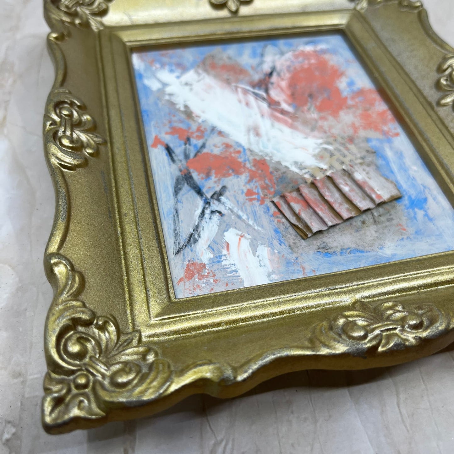Original Framed Abstract Art Painting 6.5x7 Mini "Broken Whisper" Signed TJ9