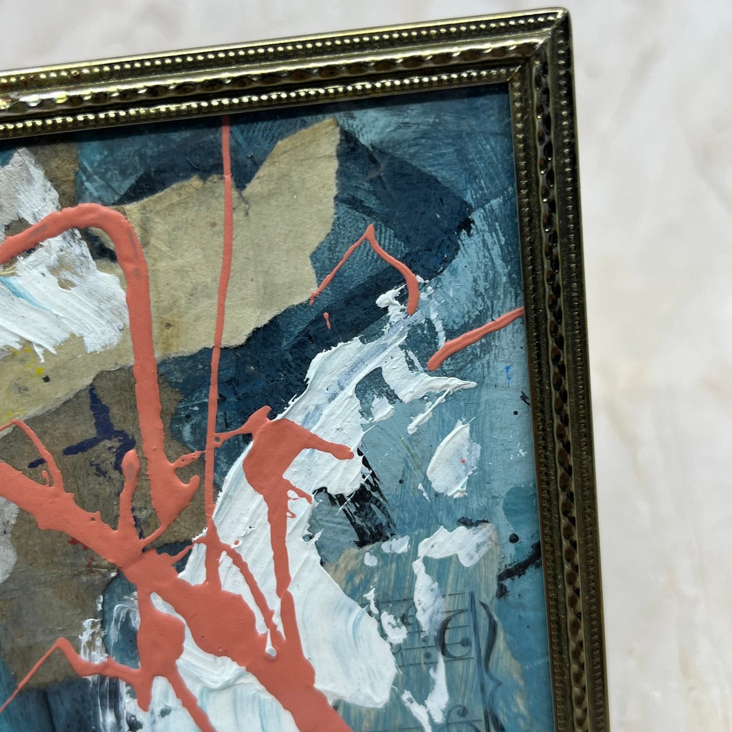 Original Framed Mixed Media Abstract Art Painting 3x4 Mini "Equal Axis" COA TJ9