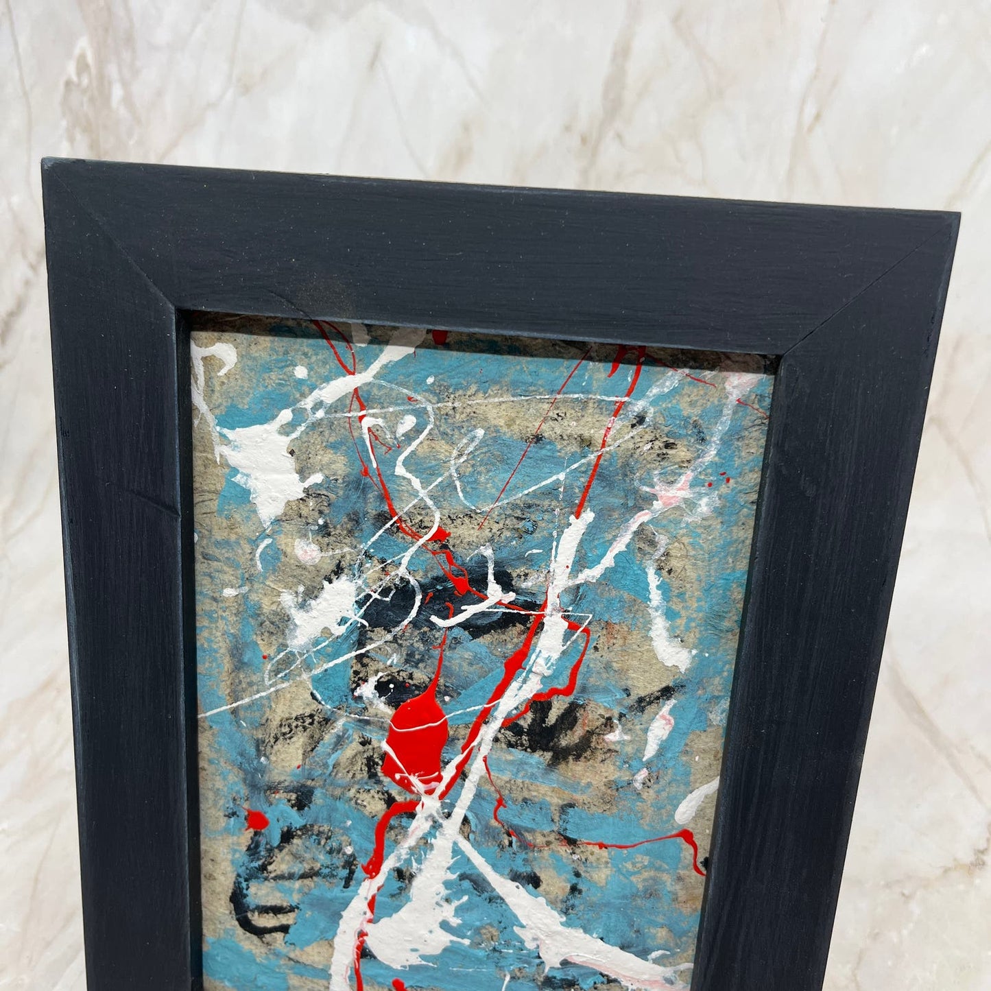 Original Framed Mixed Media Abstract Art Painting 9x7 "Distant Response" COA TJ9