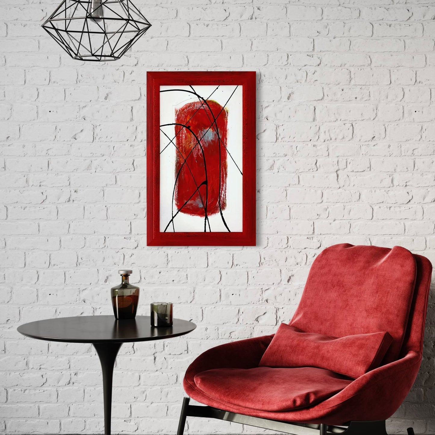 Original Framed Mixed Media Abstract Art Painting 23x15 “RED 26” With COA
