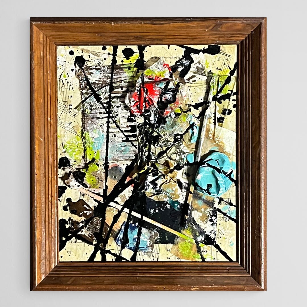 Original Framed Abstract Art Found Object Assemblage Collage 12x14.5” With COA