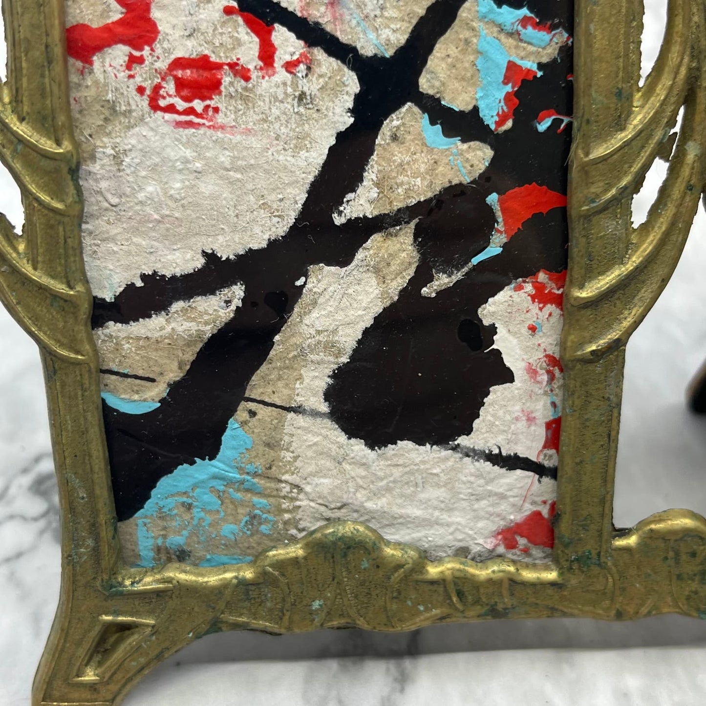 Original Framed Abstract Art Painting 6.5x5" Mini in Art Deco Brass With COA TC7