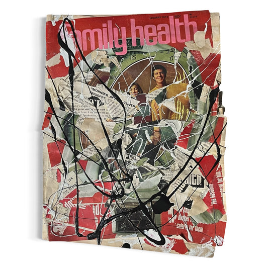 Original Mixed Media Abstract Art Collage 9x12 "Jan 1972 Family Health Magazine"