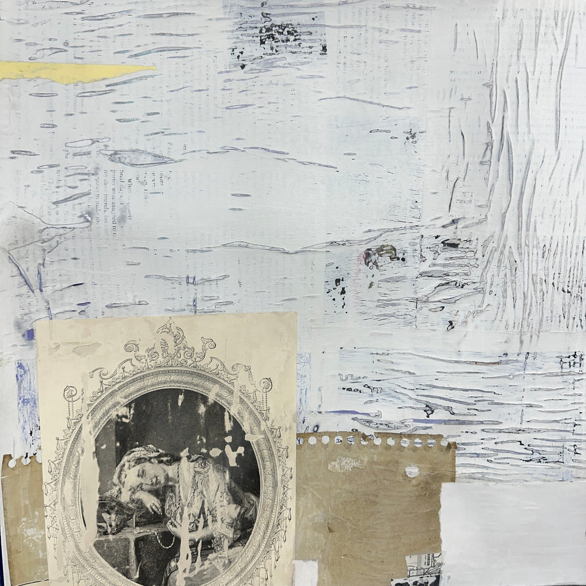 Original Mixed Media Modern Art Collage Painting 18x24 "Tranche" Signed