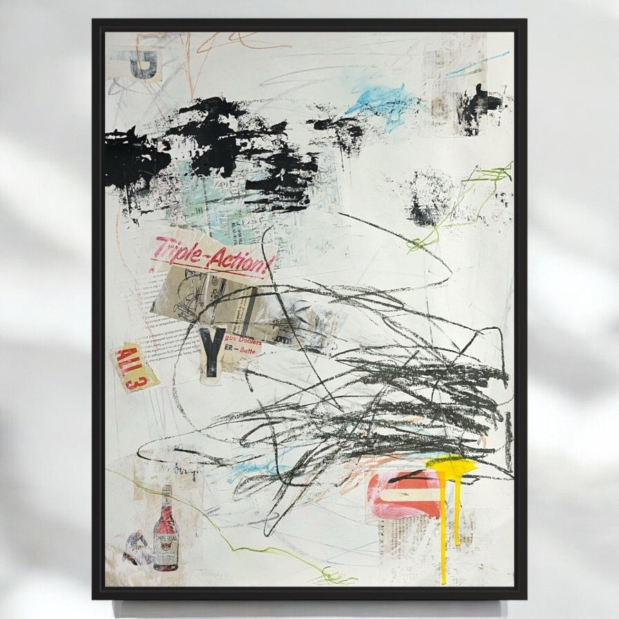Original Mixed Media Abstract Modern Art Painting 18x24 "Triple-Action" Signed
