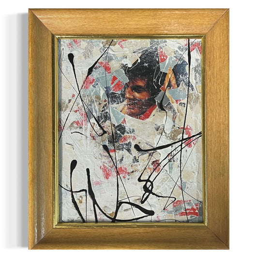 Original Framed Mixed Media Abstract Art Collage 10x12 "1970s Elvis Print"