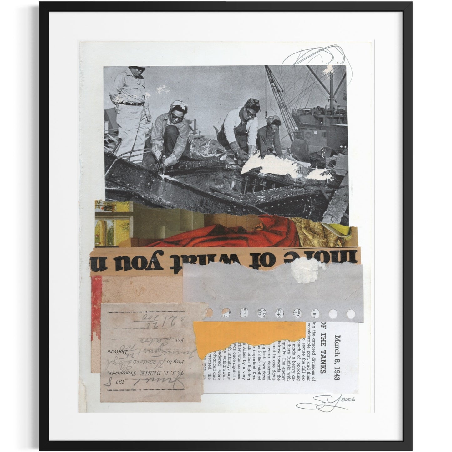 Original Mixed Media Modern Art Collage "Groyne" 8x10.5" Signed