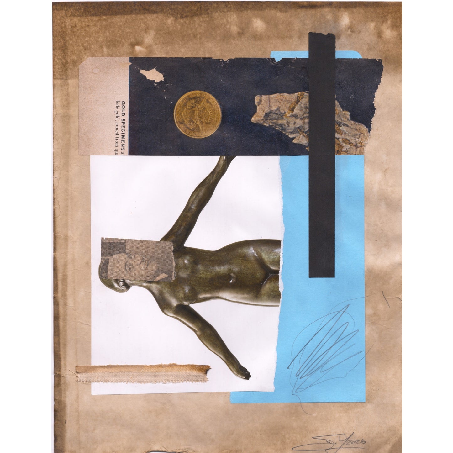 Original Mixed Media Modern Art Collage "Stochastae" 8.5x11" Signed