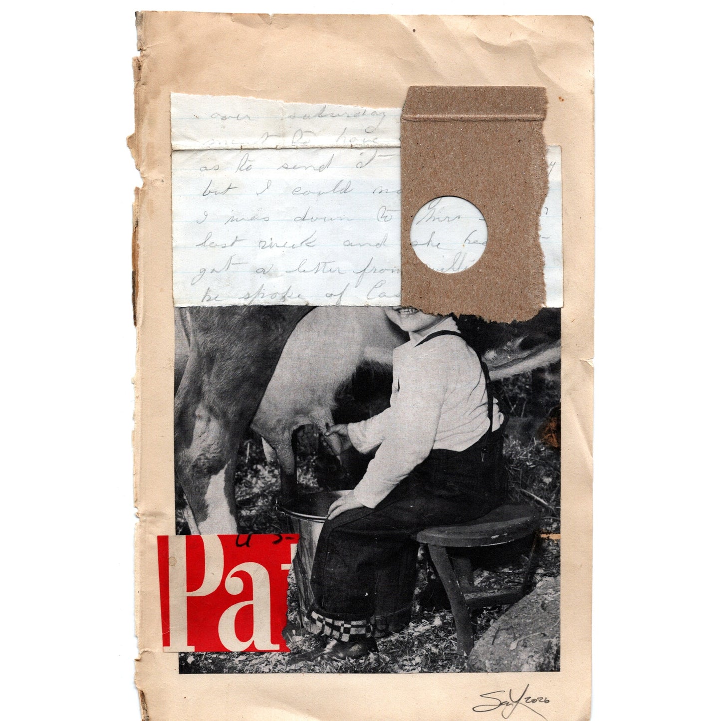 Original Mixed Media Modern Art Collage "Poleyn" 5.75x9" Signed