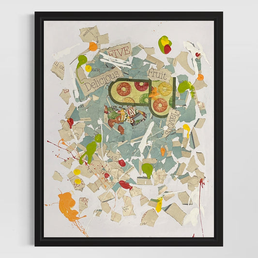 Original Mixed Media Abstract Art Collage Painting 11x14 1950s Lifesavers Ad