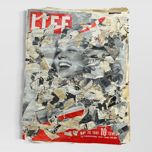 Original Mixed Media Abstract Art Collage 11x14 "1945 May 28 Life Magazine"