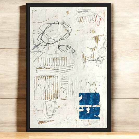 Original Framed Minimalist Modern Art Collage Painting 12x18 "Bavardage"