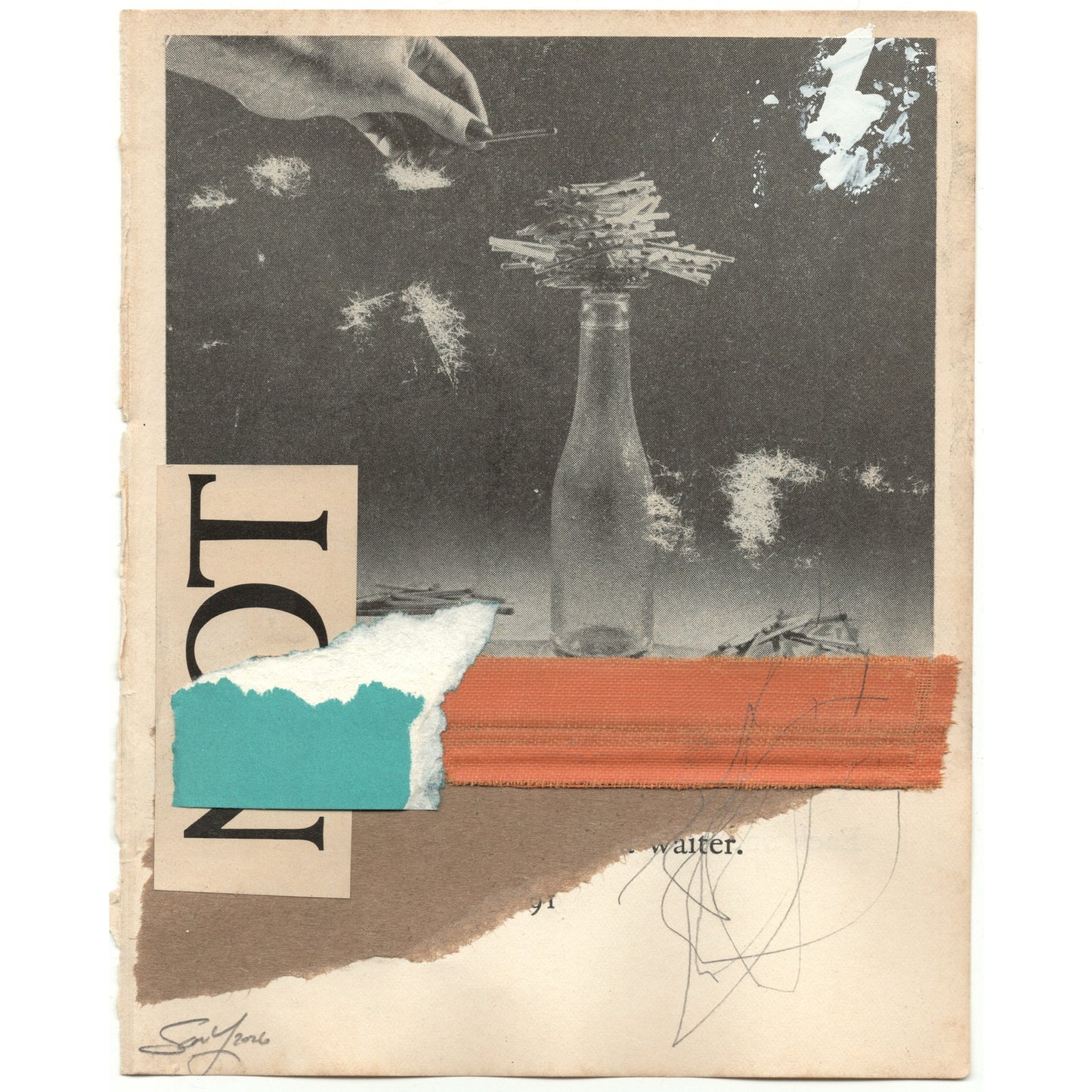 Original Mixed Media Modern Art Collage "Shroff" 5.25x6.75" Signed