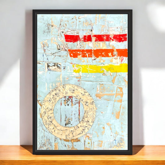 Original Framed Mixed Media Modern Art Collage Painting 12x18 "Falciform"