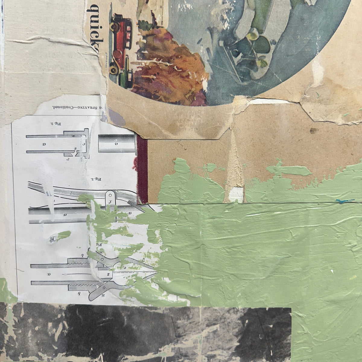 Original 11.5x30" Mixed Media Modern Art Collage on Canvas "Hederated"