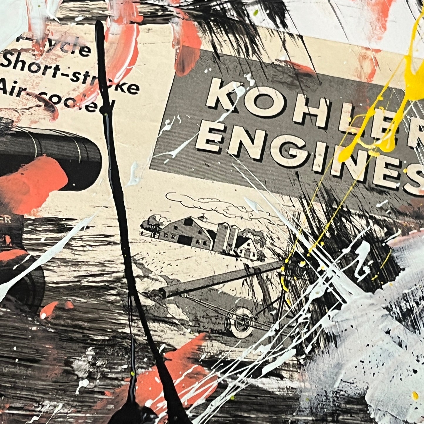 Original Mixed Media Abstract Art Painting 18x24 “1949 Kohler Engine Ad" Signed