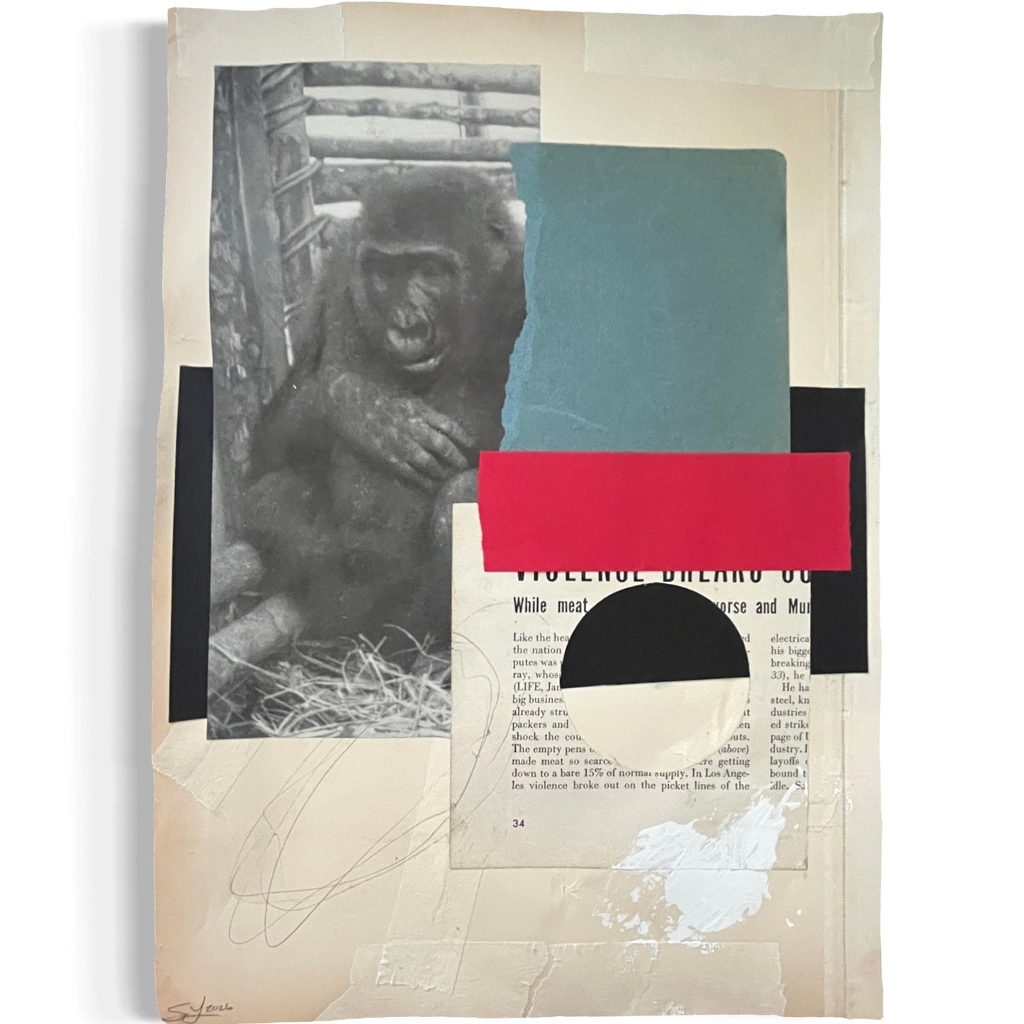 Original Mixed Media Modern Art Collage "Zeugma" 9x12.5" Signed