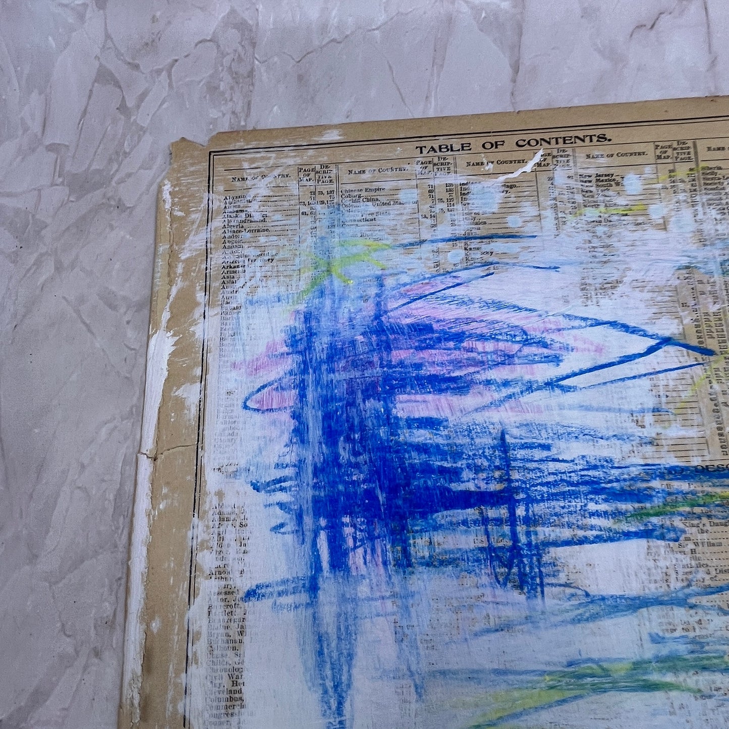 Original Mixed Media Abstract Art Painting "Sacred Pasture" On 1800s Atlas Page