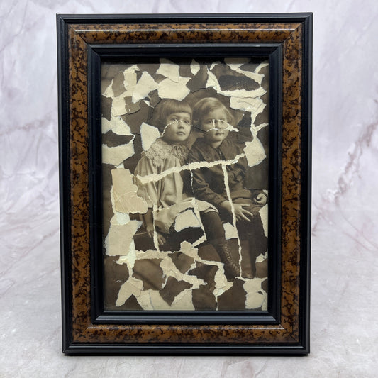 Original Framed Mixed Media Photograph Art Collage 5x7 "Siblings" TK3