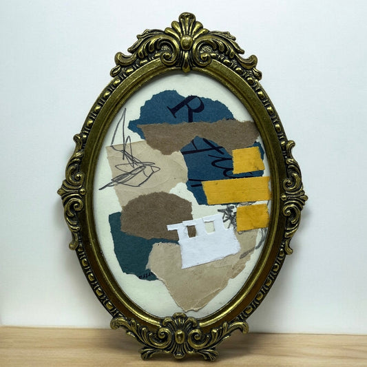 Original Framed Mixed Media Art Collage Mini 6x4 "Navy Construct VII" TK3