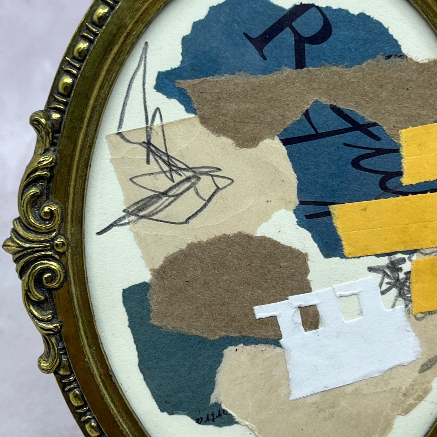 Original Framed Mixed Media Art Collage Mini 6x4 "Navy Construct VII" TK3