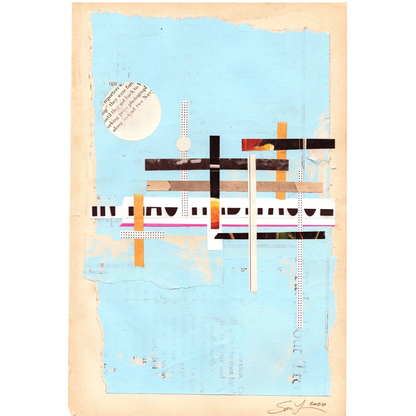 Original Mixed Media Modern Art Collage "Sourdine" 6.5x9.5" Signed